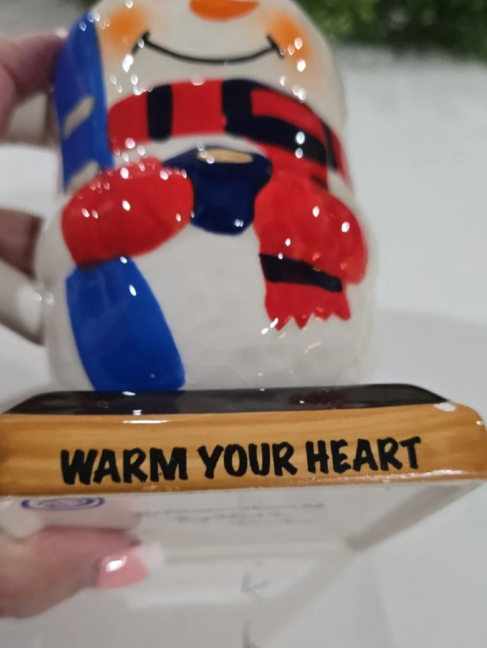 Bay Island White Snowman Mug with Red & Blue Accents Warm Your Heart 5.5